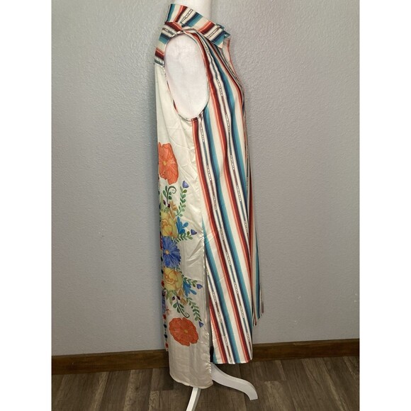 Long Duster Kimono Shirt Dress M Boho Flowy Hippie Floral Western Fairy Button - Picture 3 of 8